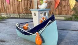 Cornish Fishing Boat "Boscastle" - Nautical / Sea Themed - Handmade Glazed  Ceramic Artwork by Collected UK Ceramic Artist Penny Howarth