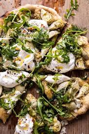 Artichoke Pesto And Burrata Pizza With Lemony Arugula Rezept Rezepte Thai Gerichte Und Essen Barbara Groundbr In 2020 Burrata Pizza Burrata Beef Recipes