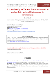 Pdf A Critical Study On Various Frameworks Used To Analyse International Business And Its Environment