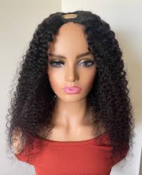 Kinky curly human hair V part wig glueless 18 inch