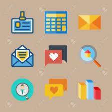 Icon Set About Digital Marketing With Mail Chart And Id Card