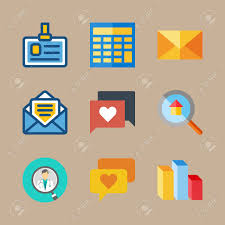 icon set about digital marketing with mail chart and id card