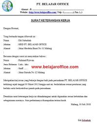 Contoh Surat Keterangan Kerja Di Perusahaan Belajar Office