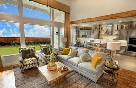 Family Room With Wall Of Windows And Beam Ceiling The Kenwood Floor Plan Drees Custom Homes Dallas Family Room Home New Homes