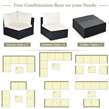 Costway 7pc Furniture Sectional Pe Rattan Wicker Patio Rattan Sofa Set Couch With White Cushio Cushions On Sofa Rattan Furniture Set Wicker Patio Furniture Set