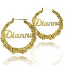 Gold Large Bamboo Name Hoop Earrings Be Monogrammed