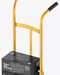 Download Metallic Hand Truck With Boxes Mockup In Box Mockups On Yellow Images Object Mockups