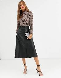 Black A Line Midi Skirt Lab Leather Button Front A Line Midi Skirt Black Leather Skirt Outfits Midi Skirt Leather Skirt Outfit