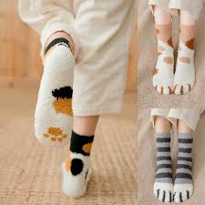 Realistic cat foot design makes the chair more lovely and attractive. 1 6 Pairs Girls Cute Cat Paw Socks Warm Sleep Coral Fleece Plush Indoor Socks Uk Ebay
