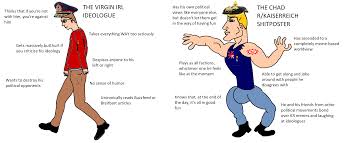 A chad, in internet slang, is generally a sexually active alpha male. Someone Requested This So Here It Is The Virgin Irl Ideologue Vs The Chad R Kaiserreich Shitposter Kaiserreich