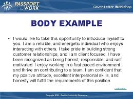 The cover letter should entice the manager to look into your resume. Cover Letter Workshop Cover Letter Workshop Facilitator Check