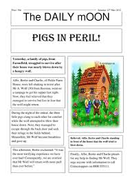 I used the example to show the children features of a newspaper and to give them an example using the report we were going to write about. Three Little Pigs Newspaper Report Teaching Resources