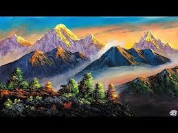 Sunset Mountain Painting Beautiful Sunset Mountain Scenery Painting In Acrylics By Bk Art Gallery Youtube Scenery Paintings Mountain Paintings Painting