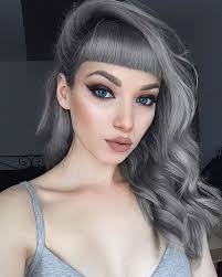 Silver Grey Hair Looks Awesome With Pale Complexion And Blue Eyes Grey Hair And Makeup Silver Hair Color Grey Hair Color