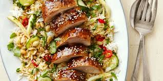 Hoisin Glazed Pork Tenderloin With Asian Rice Salad Recipe Pork Rice Salad Pork Filet Recipes