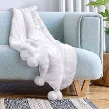 Product titlepack of 2 solid faux suede soft decorative square throw pillow covers for sofa living room and bedroom (18 x 18, white) average rating: Amazon Com Luxe Soft Snow White Super Cozy And Fluffy Faux Fur Throw Blanket With Pom Pom Trim Fuzzy And Furry Large Size Suitable For Bed Couch Or Sofa 50x 60