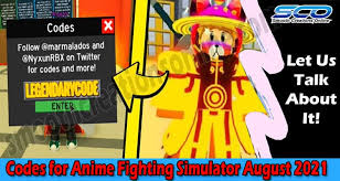 On your gameplay screen, find and click the twitter button. Codes For Anime Fighting Simulator August 2021 Aug See