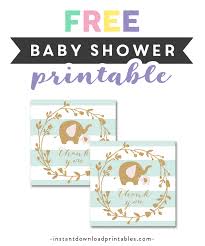 Printable art for baby shower. Free Printable Baby Shower Thank You Tag Elephant Wreath Mint Green White Gold Glitter Instant Download Instant Download Printables