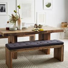 Unfinished wood dining bench with custom handmade design. Emmerson Reclaimed Wood Dining Bench