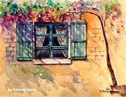 water painting by artist chawki dalal lebanon لوحة جديدة من شباك منزل المرحوم الشيخ ابو سليمان علي القضماني في عيحا راشيا الوادي لبنا painting art modern