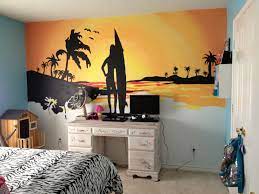 Then, brush the paint onto the wall with the angled edge of the brush, starting at one of the room's upper corners. Pin By Leslie Williams On Princess K Beach Mural Artsy Bedroom Mural