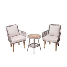 Peaktop 3 Piece Wicker Outdoor Patio Bistro Set With Beige Cushions Pt Of0008 The Home Depot Wicker Patio Set Bistro Set Wicker Table And Chairs