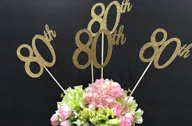 80th Birthday Decorations For Woman Set Of 3 Sticks 80th Birthday Decorations 80th Birthday Etsy 80th Birthday Decorations Birthday Centerpieces Birthday Table Decorations