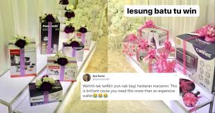 Barang hantaran is basically wedding gifts that the bride and groom give to each other. Ramai Puji Pasangan Pengantin Ini Bertukar Dulang Hantaran Barangan Kegunaan Rumah Bijak