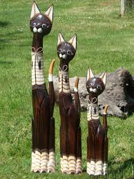 Fairtrade Set Of 3 Tall Dark Wooden Cat Statues Fair Trade Gift Store Siiren Cat Statue Wooden Cat Animal Statues