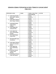 Dalam dunia kerja, segala kegiatan atau apapun yang kita lakukan berkaitan dengan pekerjaan kita selayaknya rapih secara administratif. Senarai Semak Persiapan Acara Temasya Sukan Darat