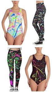 This tutorial shows a quick, interesting 80's inspired neon colored nail design. 80s Paint Splatter Leggings And Leotards