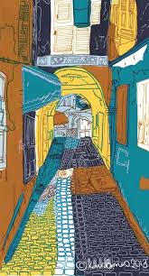 Alleyway In Essaouira Morocco Painting Illustration Perspective Sketch City Illustration