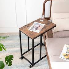 For Living Room Balcony Tmj009h Coffee Table With Metal Frame And Rolling Castors Ibuyke Industrial Side Table End Table Bedroom Bedside Tables Furniture Living Room Furniture Warm wood tones match beautifully with a.