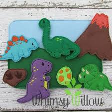 Dinosaur Felt Playset Ith Embroidery Design By Whimsywillowemb With Images Ith Embroidery Designs Felt Crafts Felt Books