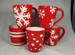 Hallmark Red White Snowflake Christmas Coffee Tea Hot Coco Mug Cups Set Of 5 Hallmark Christmas Coffee Red White Christmas Mugs