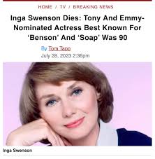 I don't believe I have ever met actress Inga Swenson who we lost today at  90 years of age. But I have a sweet story about the show that Inga was an