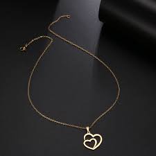 Us 1 47 40 Off Dotifi Stainless Steel Necklace For Women Man Hollow Double Heart Choker Pendant Necklace Engagement Jewelry In Pendant Necklaces