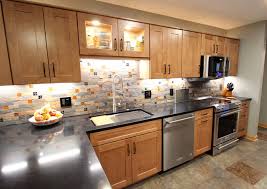 Every waypoint cabinet is made with american pride and craftsmanship using the finest materials available. Waypoint Maple Spice Kitchen Cabinets W Fire Ice Brick Mosaic Backsplash Transitional Kitchen Cleveland By Cabinet S Top Houzz
