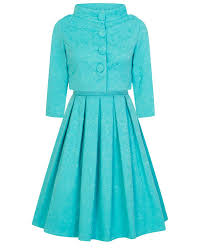 Marianne Turquoise Swing Dress And Jacket Twin Set Vintage Inspired Fashion Lindy Bop Turquoise Swing Dress Dresses Swing Dress