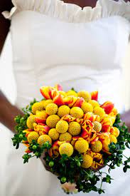 Craspedia And Tulip Bouquet Yellow Wedding Flowers Billy Balls Yellow Bridal Bouquets