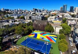 In basketball, the basketball court is the playing surface, consisting of a rectangular floor, with baskets at each end. New Mural Renovated Courts Debut At Hayes Valley Playground In San Francisco Local News Matters