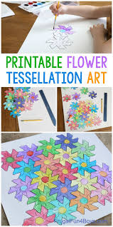 Flower Tessellation Activity For Kids With A Printable Template Frugal Fun For Boys And Girls Collaborative Art Projects For Kids Classroom Art Projects Tessellation Art