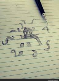 Octopus Drawings On Lined Paper Illusion Drawings Drawings