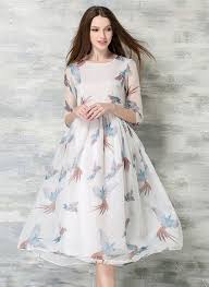 Floryday Chiffon Animal Half Sleeve Mid Calf Casual Dresses Dress Casual White Flare Dress Women Cheap Dresses Modest Dresses
