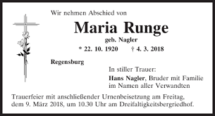 Traueranzeigen von Maria Runge