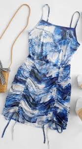 Mesh Dragon Print Ruched Oriental Cami Dress Sky Blue Ad In 2020 Cami Dress Mini Black Dress Dragon Print