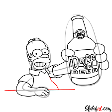 Extend a curve from the top of one eye and hang it over the face in. How To Draw Homer With A Duff Beer Bottle Sketchok