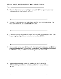 Inequalities Worksheet With Answers Math 7 8 Applying Solving Inequalities To Word Problems In 2020 Word Problem Worksheets Math Word Problems Solving Linear Equations
