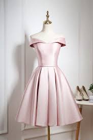 Shop Gorgeous Pearl Pink Off Shoulder Knee Length Party Dress With Ruffle Free Ship Knee Length Bridesmaid Dresses Pink Homecoming Dress Satin Homecoming Dress