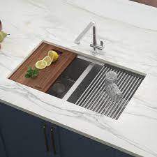 In unit washer, dryer, stove, refrigerator & dishwasher. Ruvati 33 In Workstation Ledge 60 40 Double Bowl Undermount 16 Gauge Stainless Steel Kitchen Sink Rvh8356 The Home Depot
